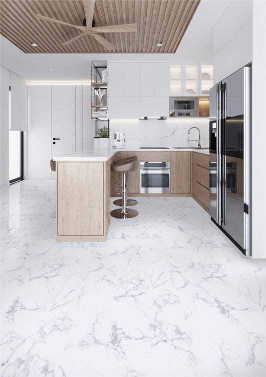 Tumbled Carrara Marble Waterproof Vinyl Flooring With Stone Pattern